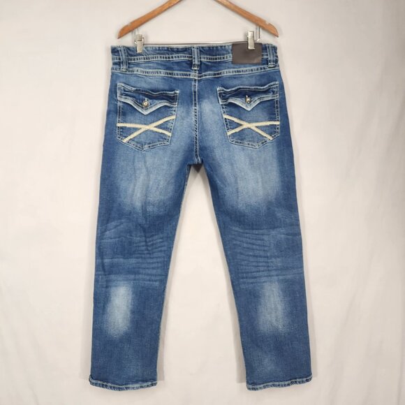 TK Axel Slim Boot Denim Jeans Men's 36 x 30 Western Ranch Preppy Distressed - Picture 2 of 10